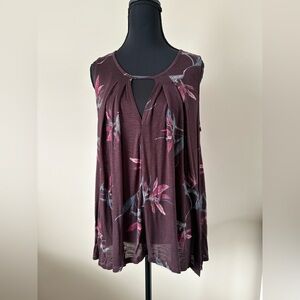 Lucky Brans Floral Sleeveless Top - Brown/Burgundy